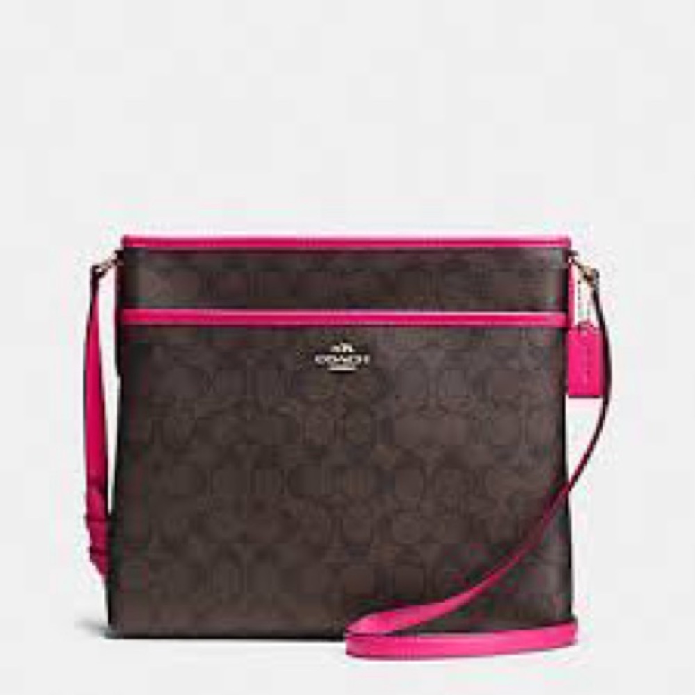 Pre-Owned Brown Coach In Signature Canvas File Crossbody with Wristlet
